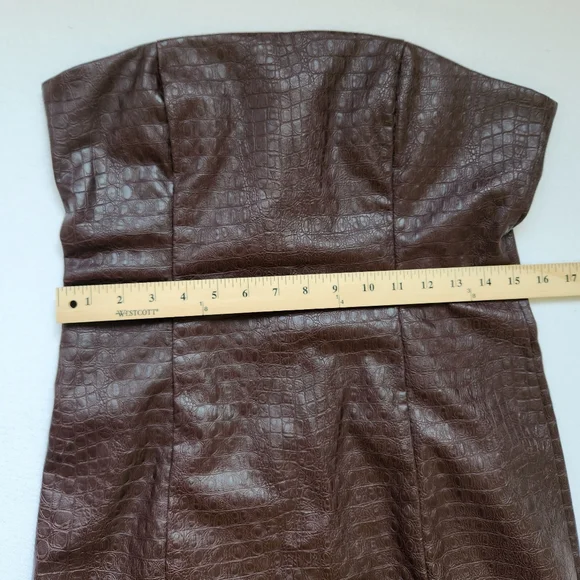 7 For All Mankind Strapless Dress Brown Faux Leather Snakeskin Print Sexy Medium - Picture 10 of 13
